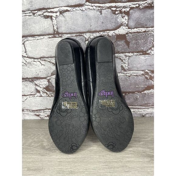 INDIGO BY CLARKS Black Lea Bishop Studded Slip On Strap Wedge Women’s 8M US/39EU - Picture 7 of 16